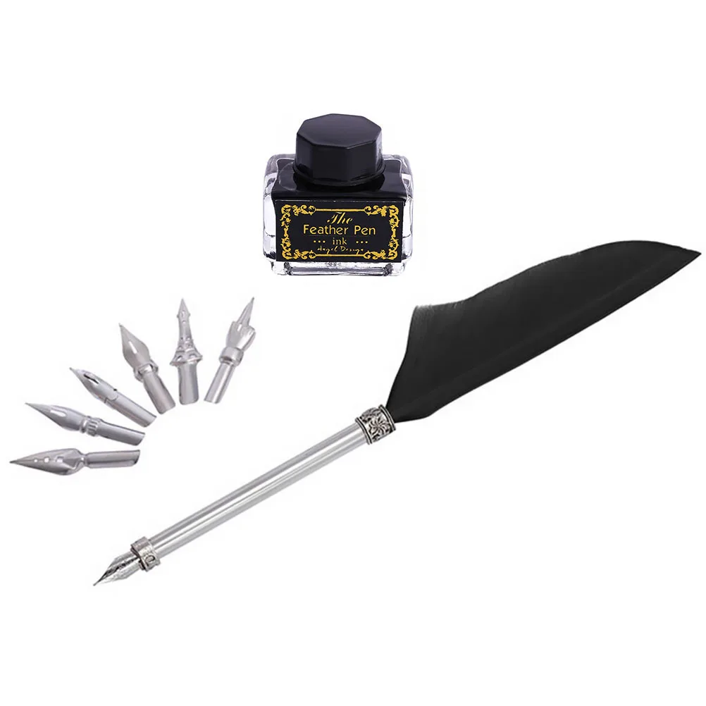 

1 комплект ручек в стиле ретро, гусиная ручка, черные письменные принадлежности для каллиграфии, деловой подарок, аксессуары для письма