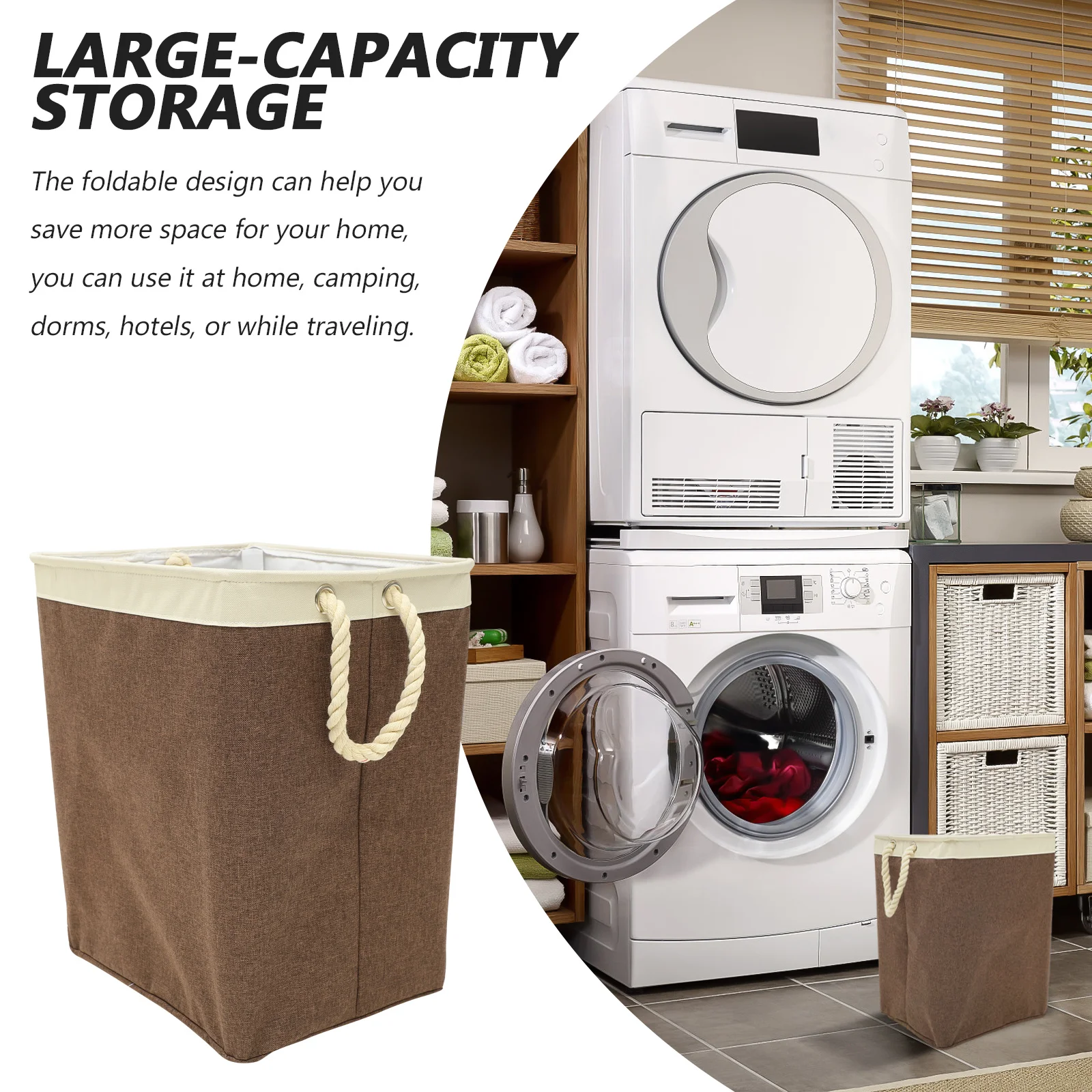 

Foldable Laundry Hamper with Comfortable Handles Large Capacity Dirty Clothes Basket for Home Travel Camping Hotel Space Saving