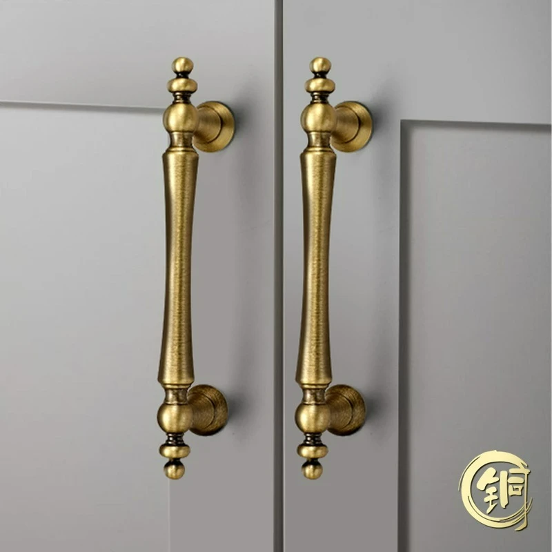 American Retro Style Wind Cabinet Door Handle Brass Solid Thickened French Drawer Cabinet Door Cabinet Wardrobe Door Handle