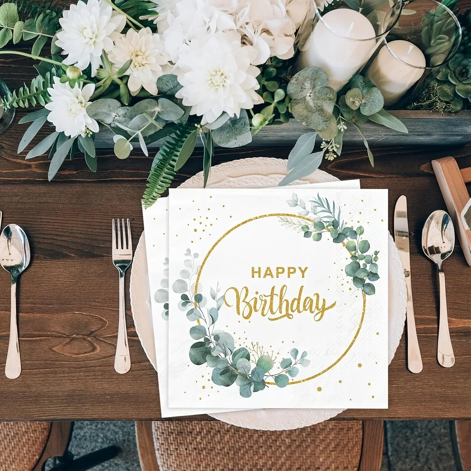 40 unids/lote, servilleta cuadrada de feliz cumpleaños con corona, tejido desechable para cafetería, Fiesta Temática, aniversario, suministros de decoración para mesa de comedor