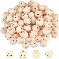 80 Pcs Face Wooden Beads, Smiling Face Beads Round Ball Beads Loose Spacer Beads Smooth Happy Face Bead Face Bead