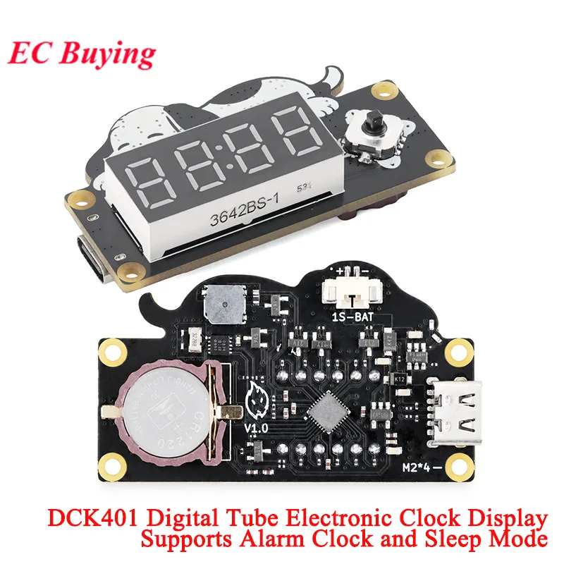 DCK401 LED Digital Tube Electronic Clock Display Module with Alarm Sleep Time Mode and Rechargeable Lithium Battery 3.7V