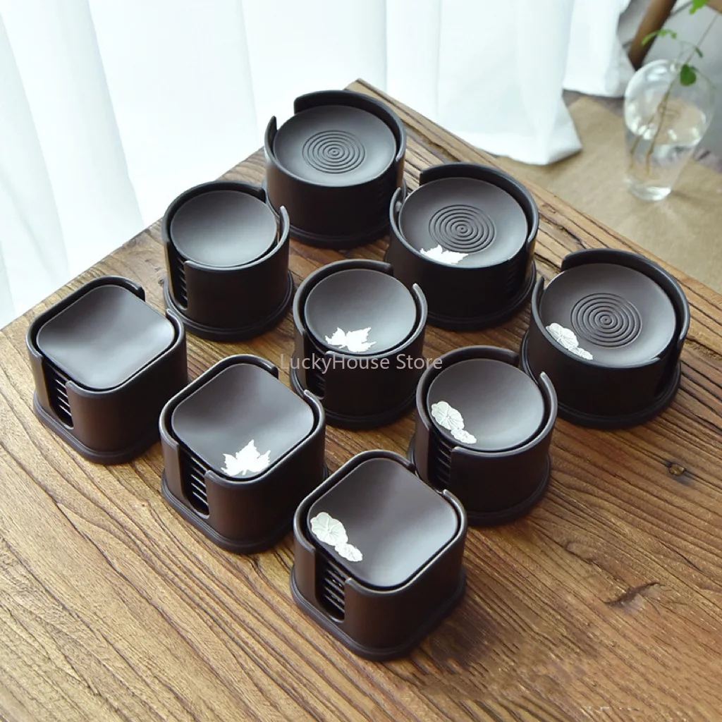 Bakelite & Ebony Wood Tea Coaster Set Heat‑Resistant Cup Holder Japanese Style Kung Fu Tea Household Tea Accessories