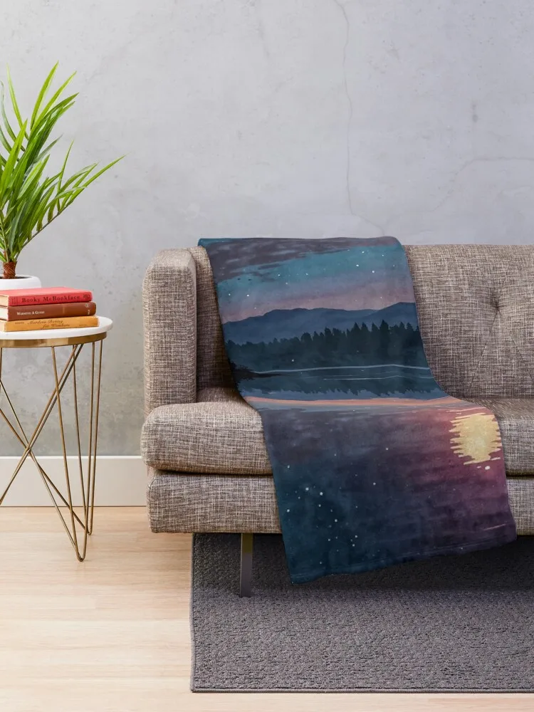 Twilight Serenity: A Cosmic Lakeside Symphony Throw Blanket cosplay anime Sofa Blankets