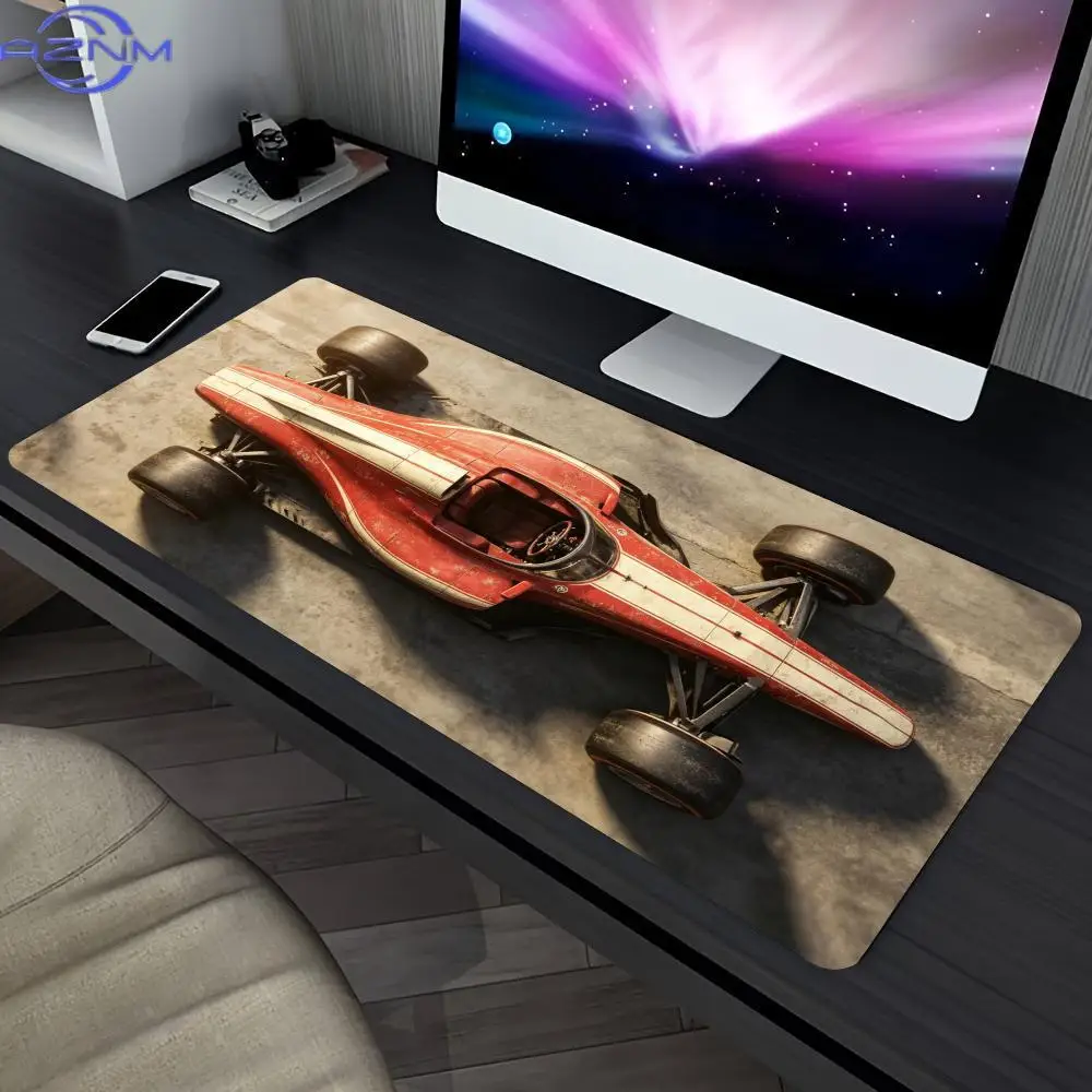 Retro Formula Racing Car Extended Gaming Mouse Pad Non Slip Desk Surface Vintage Motorsport Art Print For Gaming And Office