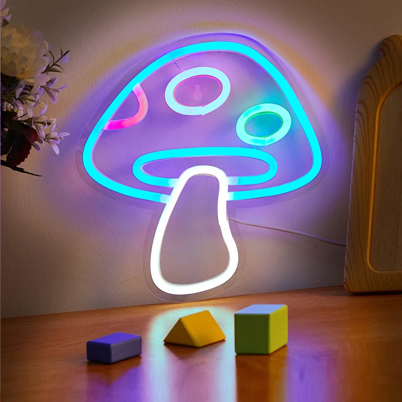 Chi-buy LED Neon Blue Mushroom USB Powered Neon Signs Night Light 3D Wall Art & Game Room Bedroom Living Room Decor Lamp Signs