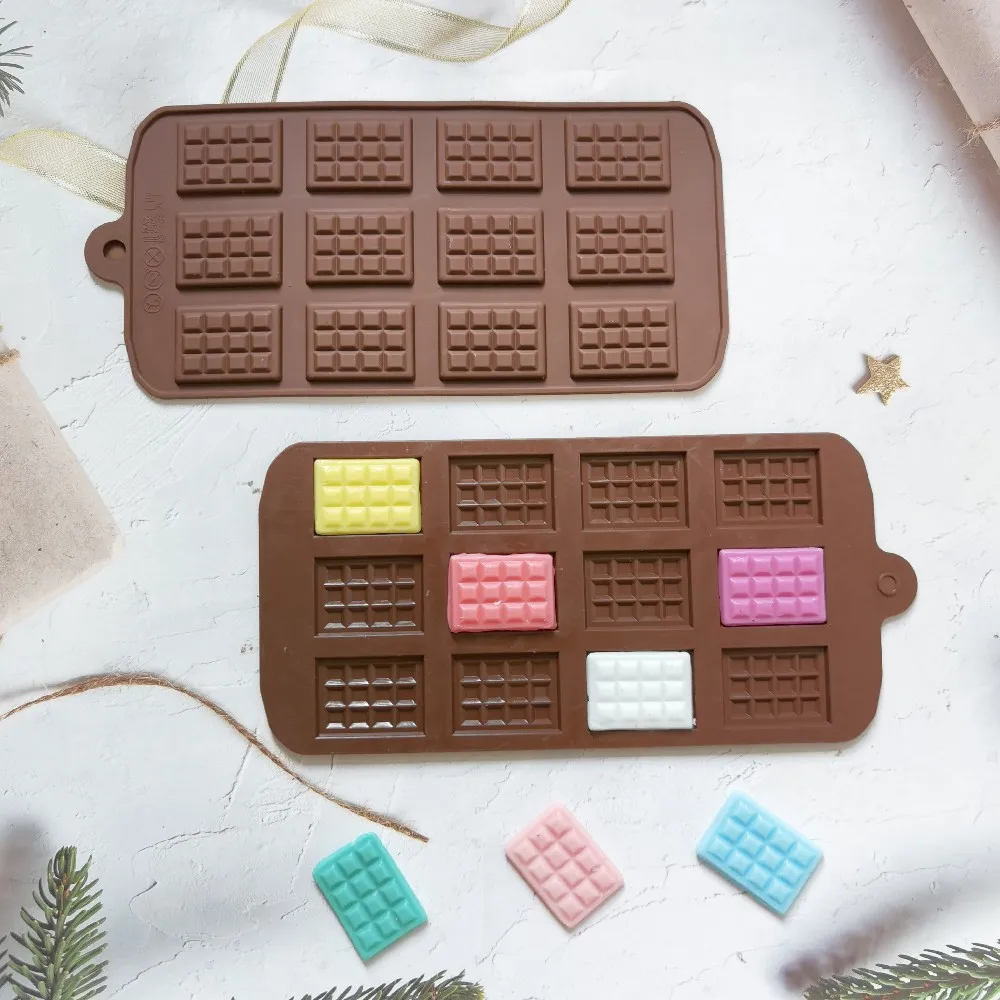 Molde de silicona para Chocolate con 12 agujeros, moldes para gofres y Fondant, molde para barra de dulces DIY, herramientas de decoración de pasteles, accesorios de cocina para hornear