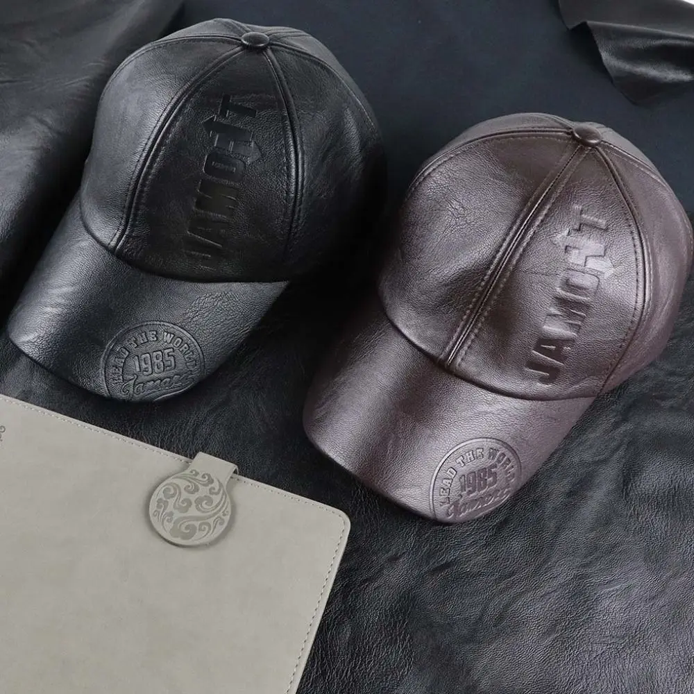

Adjustable Leather Baseball Cap PU Leather Trucker Caps Men Vintage Hat Casual Wear Retro Sun Protection Hat Outdoor Travel