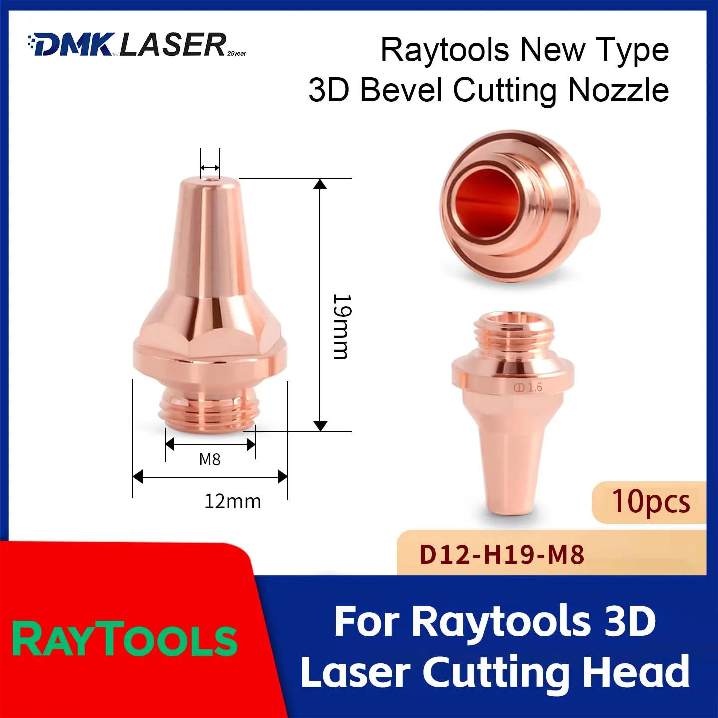 

10pcs/lot Raytools New Type 3D Bevel Cutting Nozzle D12 M8 H19 Pipe Laser Cutting Machine Cutting Head Accessories Single Layer