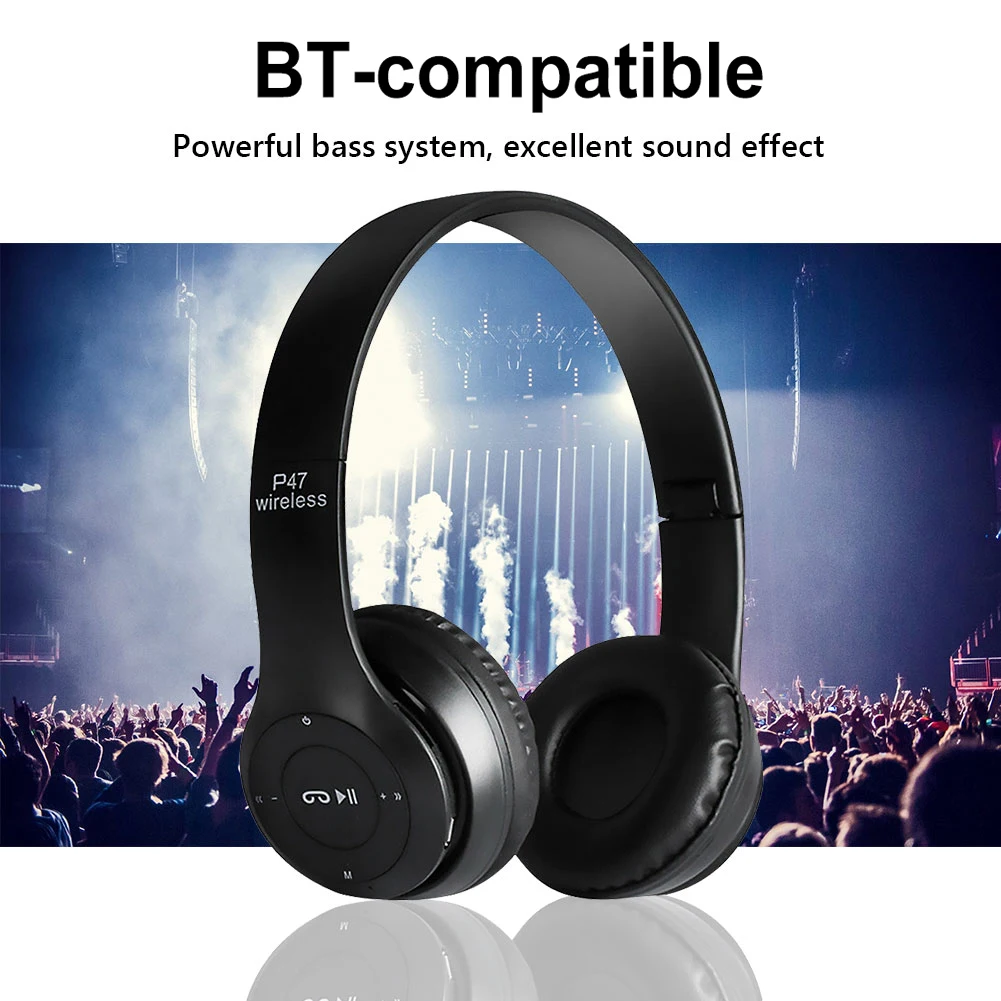 P47 Wireless Headset Over Ear Headphones Noise Cancelling Bluetooth-Compatible 5.0 Sports Game Headset Built-in Mic Mp3 Player