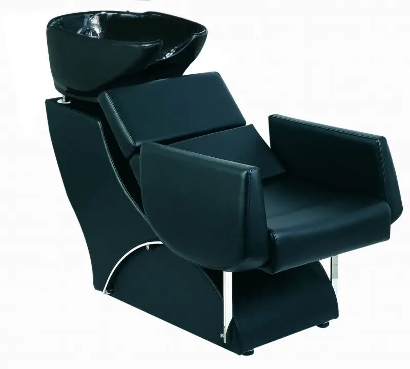 Comfortable Black Salon Washing Hair Chairs Adjustable Fiberglass Basin Shampoo Chair