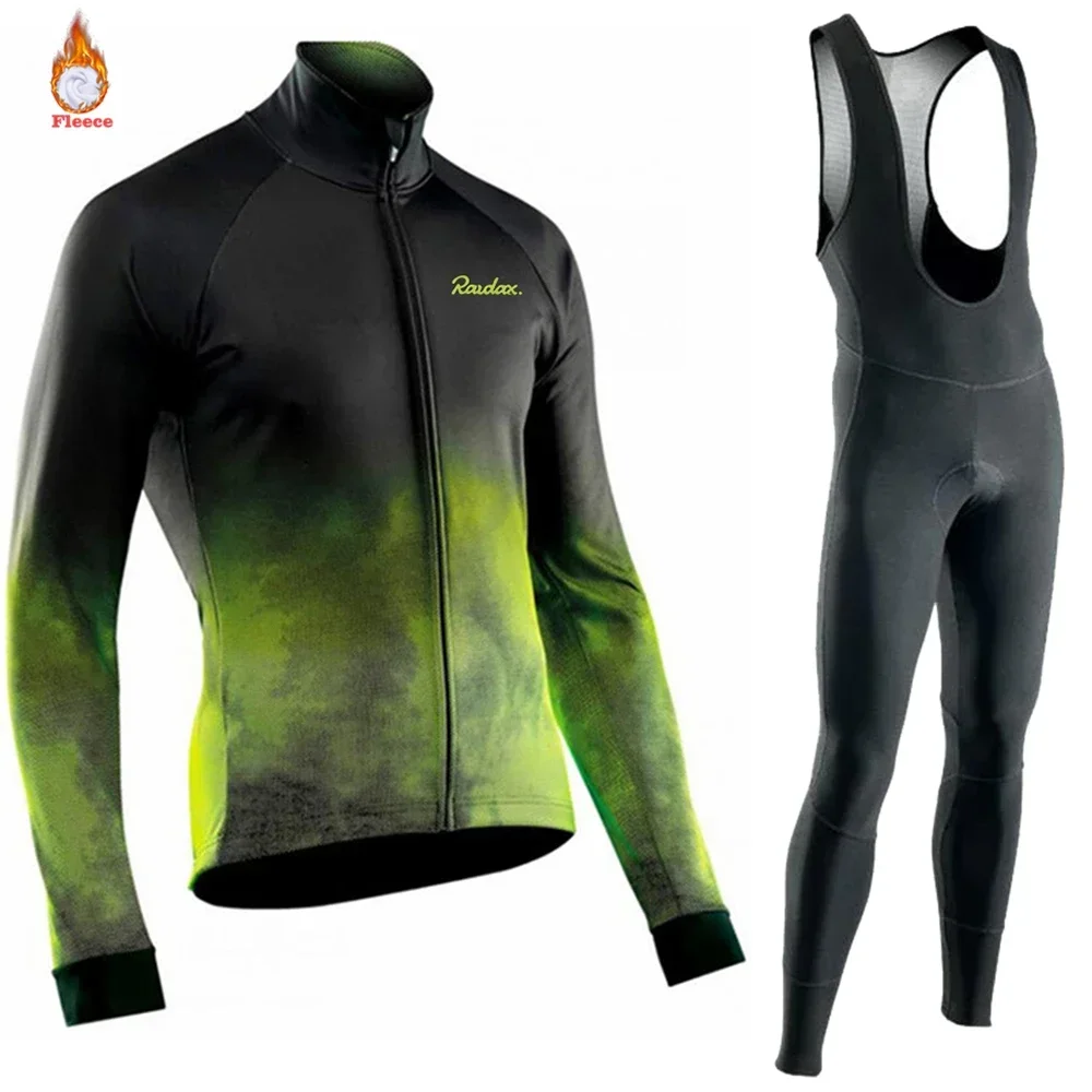 Raudax-Thermal Fleece Cycling Jersey Set for Men, Warmer, Long Sleeve, MTB Cycling Clothing, Triathlon Suit, Winter, 2025