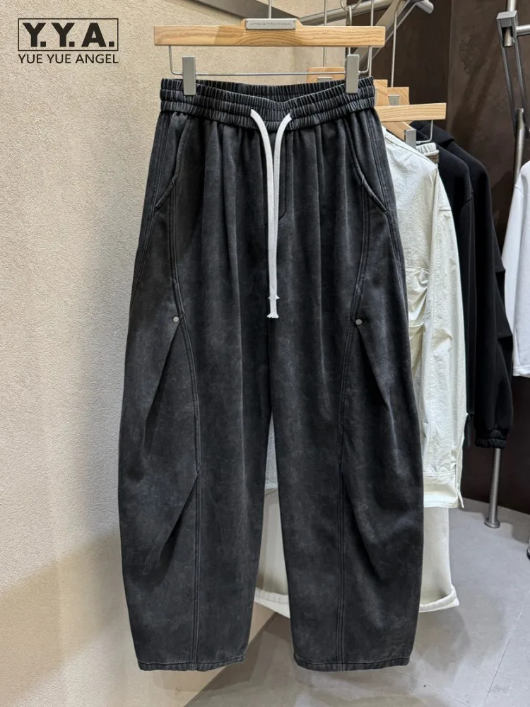 

Новые модные мужские теплые осенние черные длинные брюки свободного покроя повседневные флисовые широкие брюки со средней посадкой на шнурке мужские дизайнерские брюки