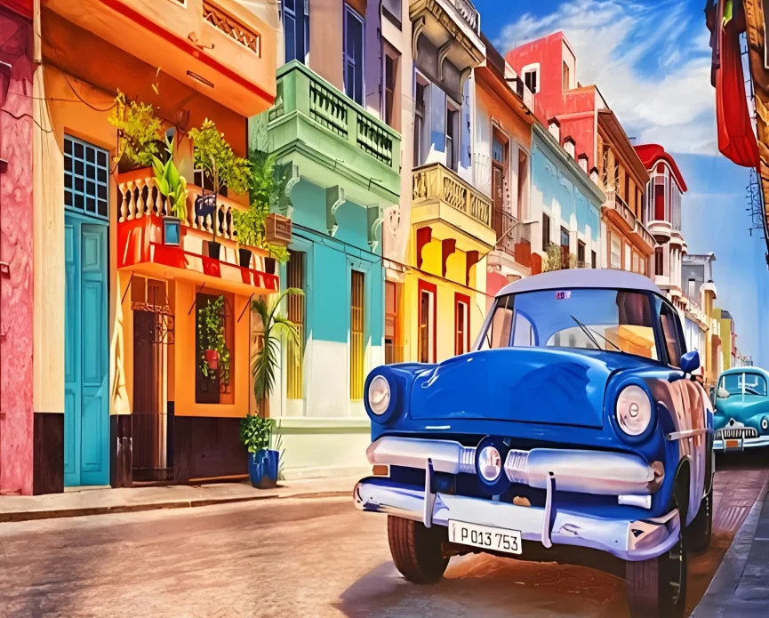 Cuba Havana Street City Skyline Caribbean Salsa luxury vintage car birthday party photo background photography backdrop studio