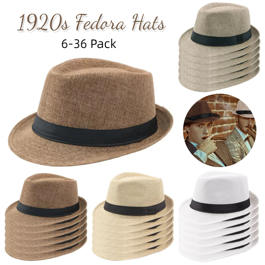 6-36 Pack 1920s Straw Hats Bulk for Men Short Brim Sun Panama Hats for Women Party Costume Circumference 58 cm