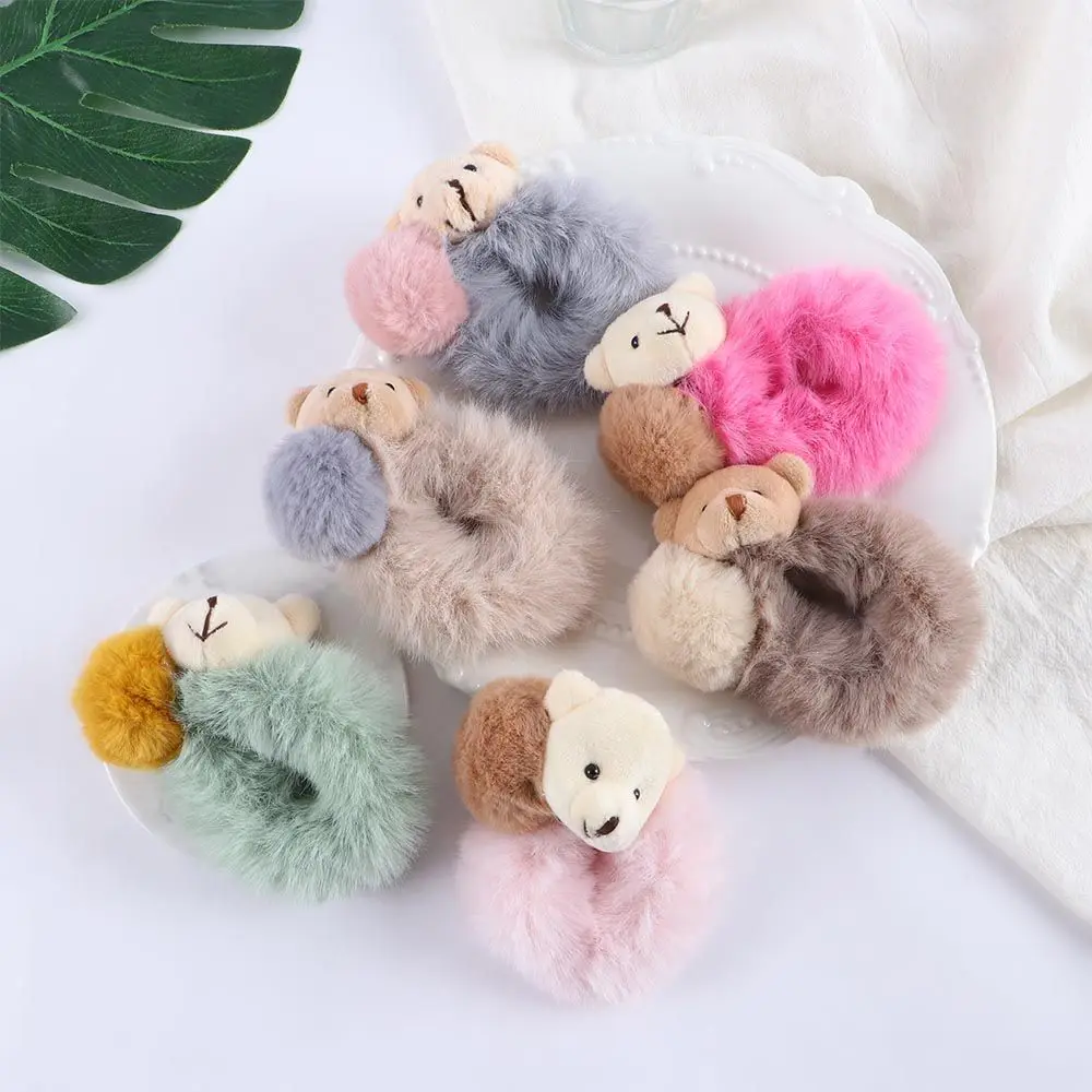 

Fashion New Elastic Lovely Scrunchie Plush Bear Hair Rope Ponytail Holder Rubber Bands Hair Accessories