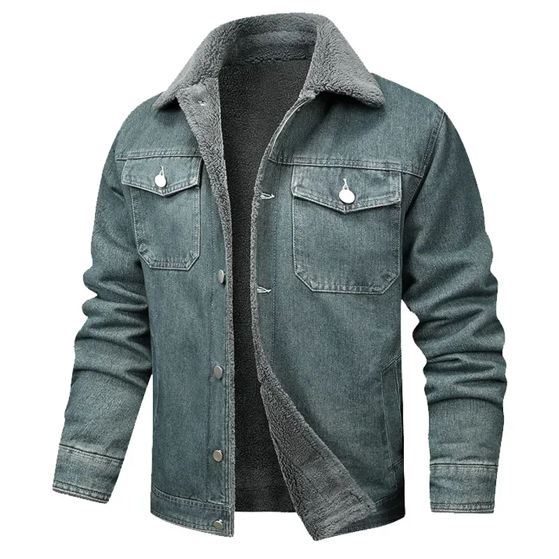 Men Fleece Warm Denim Jackets High Quality Male Multiple pockets Cargo Jeans Coats New Fashion Man Winter Casaul Denim Coats 5XL