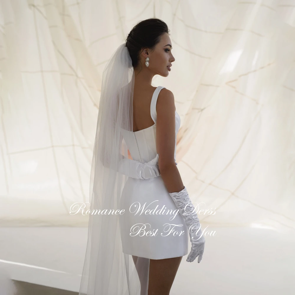 Simple Spaghetti Straps Short Sheath Wedding Dress Square Collar Open Back Sleeveless Bridal Gown Vestidos De Novia Customized