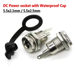 2 Pairs DC099 DC Power Socket Female Panel Mount Connector Metal DC-099 Open Hole 11MM 5.5*2.1mm/5.5*2.5mm with Waterproof Cap