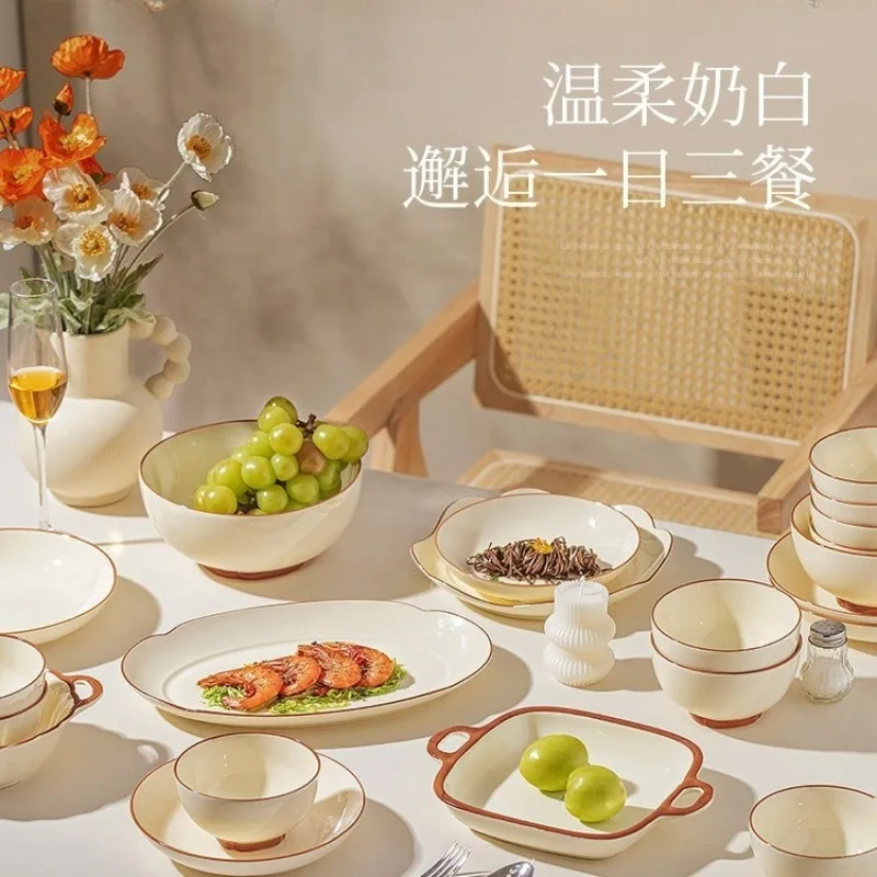 Household high-value ceramic cream style tableware set housewarming dishes