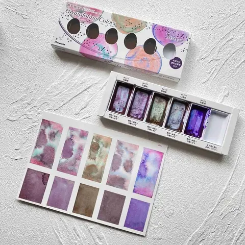 Kuretake Solid Granulating Color Watercolor Paint Set 5 Colors Professional Layered Water Color Paints For Painting Art Supplies
