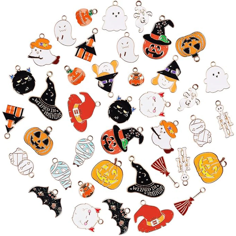 

40Pcs Halloween Alloy Jewelry Enamel Bracelet Jewelry Metal Earrings Pendant Jewelry Halloween Party DIY Jewelry Necklace Bracelet Making Jewelry DIY