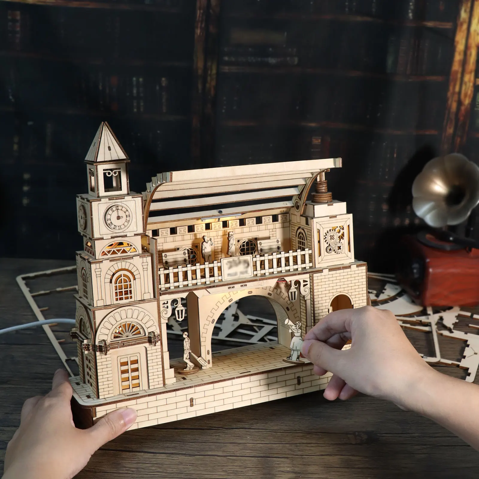 3D Wooden Railway Station Model Kit - DIY Building Set, Realistic Architectural Handmade Craft Unique Christmas Collectible Gift