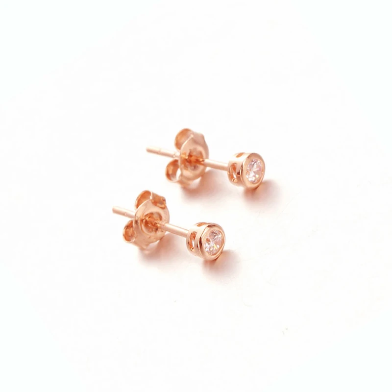 585 purple gold gemstone ear studs plated 14K rose gold fashion simple round earrings for women to send girlfriend jewelry
