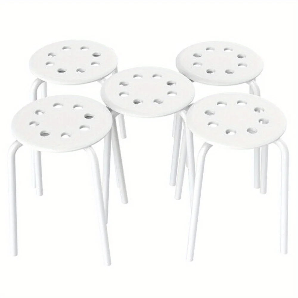 

Plastic Bar Stools Flexible Seating Backless Barstools Dining Chairs Stack Nesting Stools, 17.3inches Height White Pack of 5