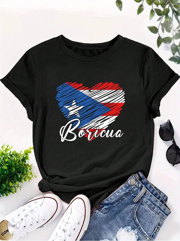 Puerto Rican Hispanic Heritage Boricua Puerto Rico Heart t-shirt Damskie koszulki z krótkim rękawem Okrągły dekolt z nadrukiem t-shirty damskie