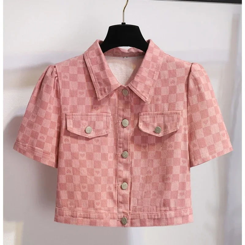 Large Sweet Cool Pink Suit Skirt for Female Summer 2024 New Cool and Cute Fried Street Checkerboard Skirt Two Piece Set