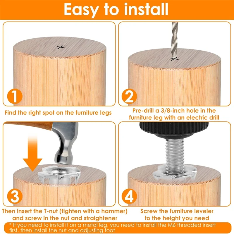 AEE6-20Pack verstelbare meubellevelers met vloerbeschermers, 3/8 inch zware stelvoeten met rubberen pads, voor tafels