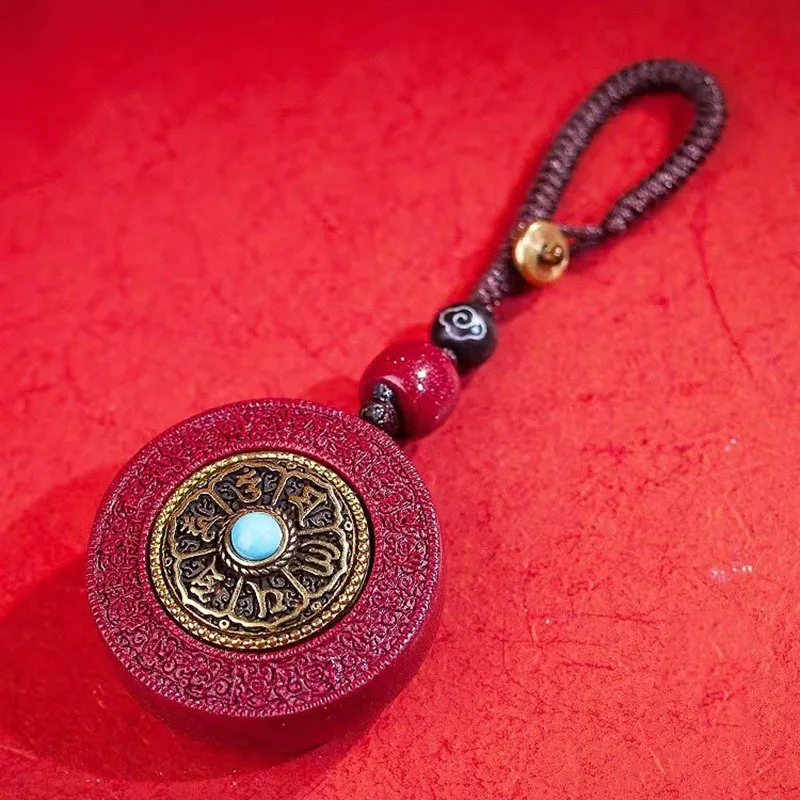 

Raw Ore Cinnabar Keychain Six Words Mantra Female Purple Gold Sand Prayer Wheel Men's Tai Chi Gift