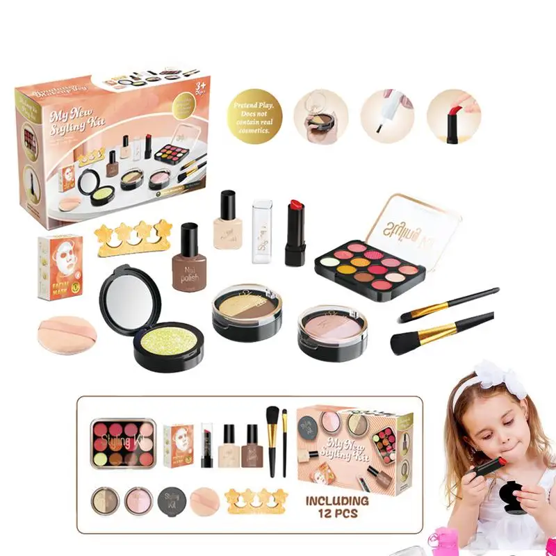 مجموعة مكياج للعب التظاهري للأطفال، مجموعة مكياج لعبة مكياج وهمية، مجموعة مستحضرات تجميل، مجموعة مكياج تجميلية خيالية