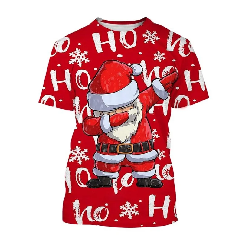 Funny Santa Claus 3D Print Men\'s T Shirt Fashion New Year X\'mas Clothing Casual O-neck Loose T-shirts Children Short Sleeve Tops