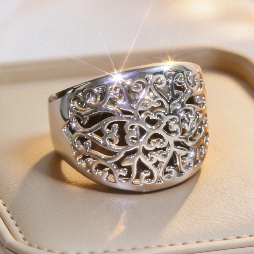 1PC Lady Retro Weathered Life Tree Ring Hollow Engraved Wide Version Finger Ring - Unique and Versatile Gift for Women, Perfect for Engagement, Proposal, Giving as a Gift to Friends, Wife, Lover, or Mother