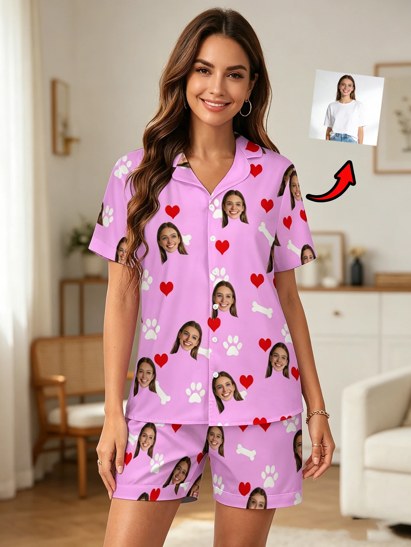 

Custom Women's Summer Face Sleepwear Loungewear Custom Women's Short Sleeve Sleepwear Set Personalized Face Pajamas Cool Summe