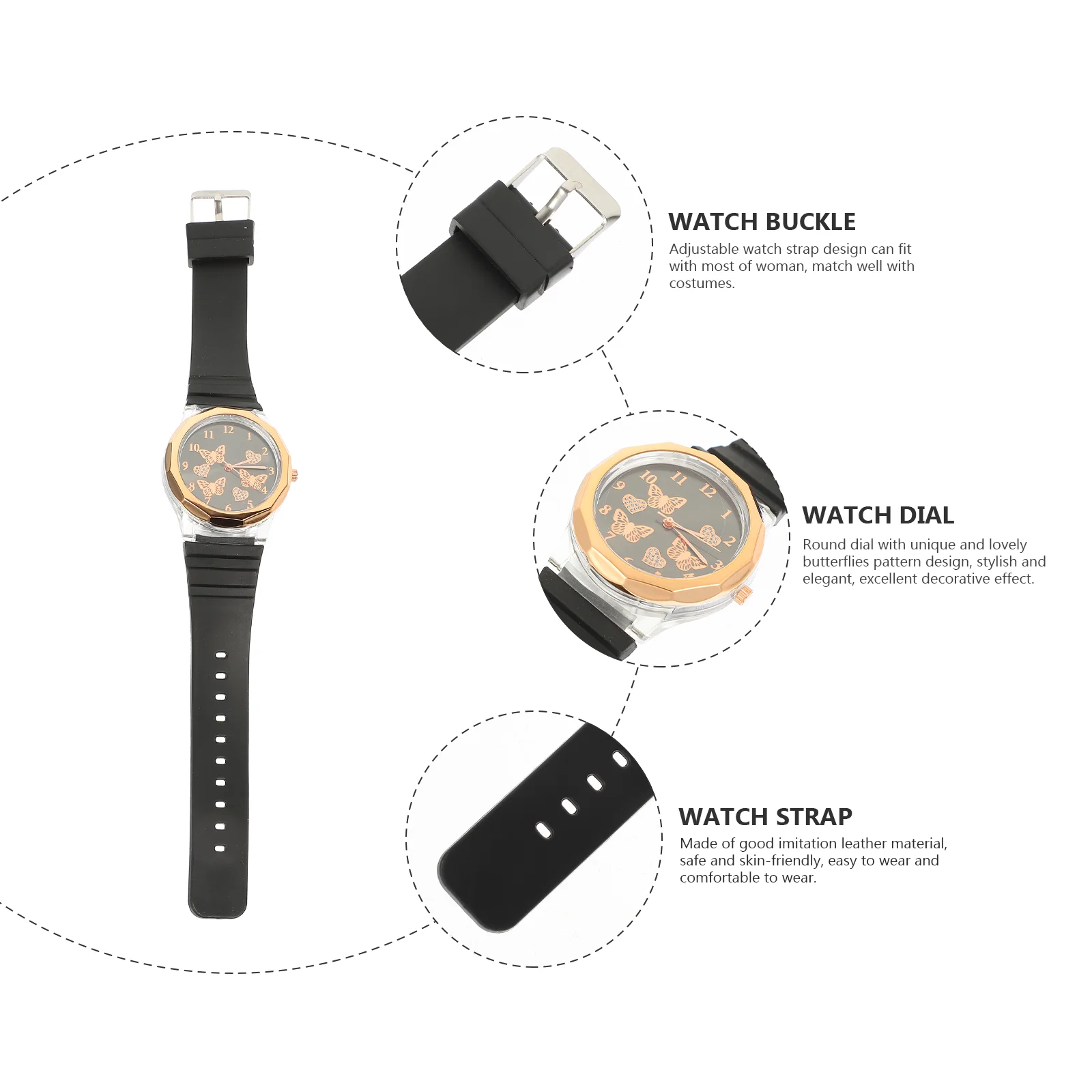

Women Quartz Watch Fashion Round Dial with Unique Butterflies Design Silicone Band Comfortable Wristwatch for Ladies