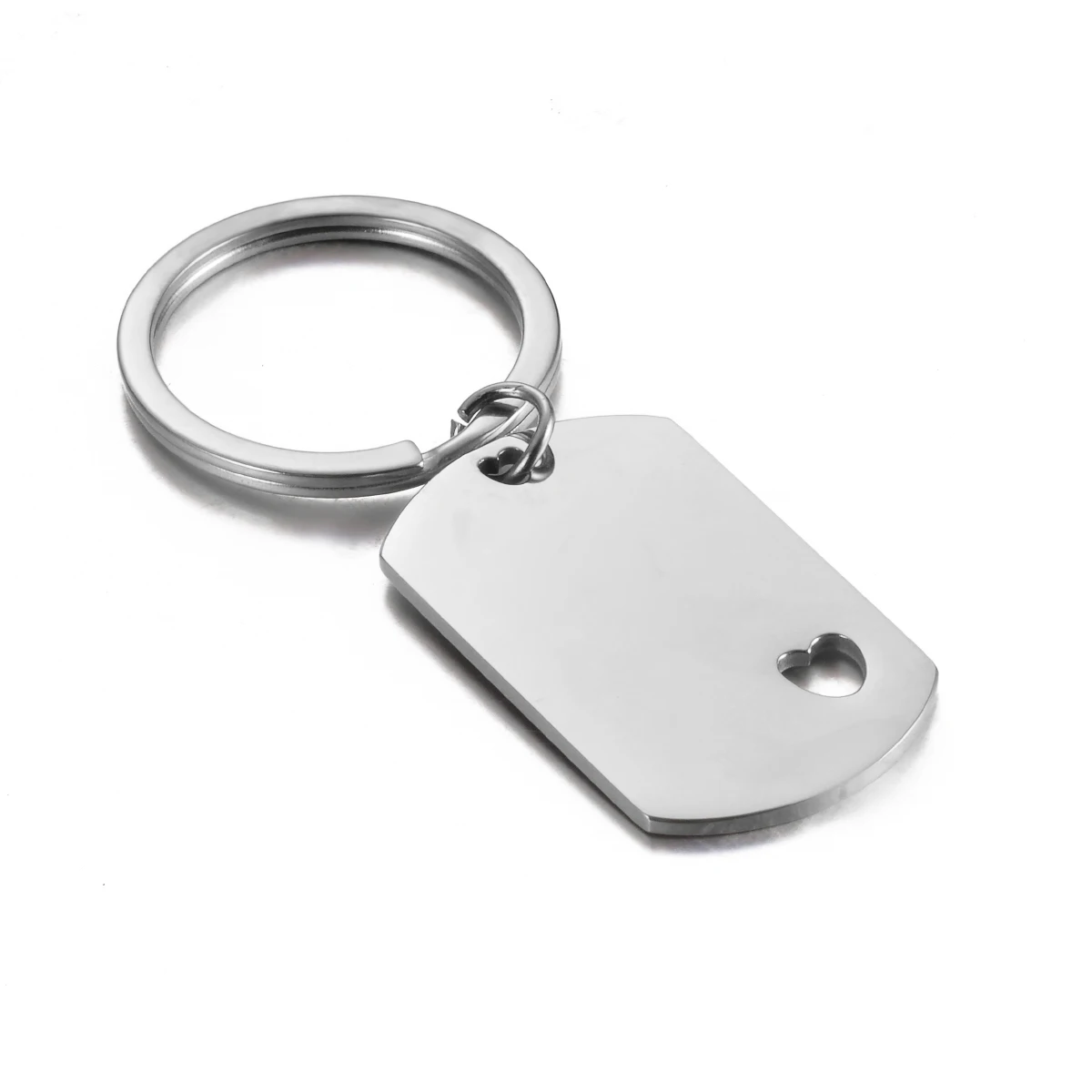 4PCS  Blank ID Tag Stainless Steel Rectangle with Heart Keychain For DIY Accessories Custom Logo Name Women Men Keychain Ring