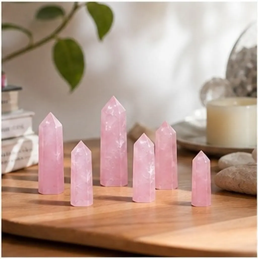 Healing Pink Crystal Six-Sided Point Self-Standing Chakra Quartz Crystal Natural Stone Faceted Wand Energy Charged Meditation