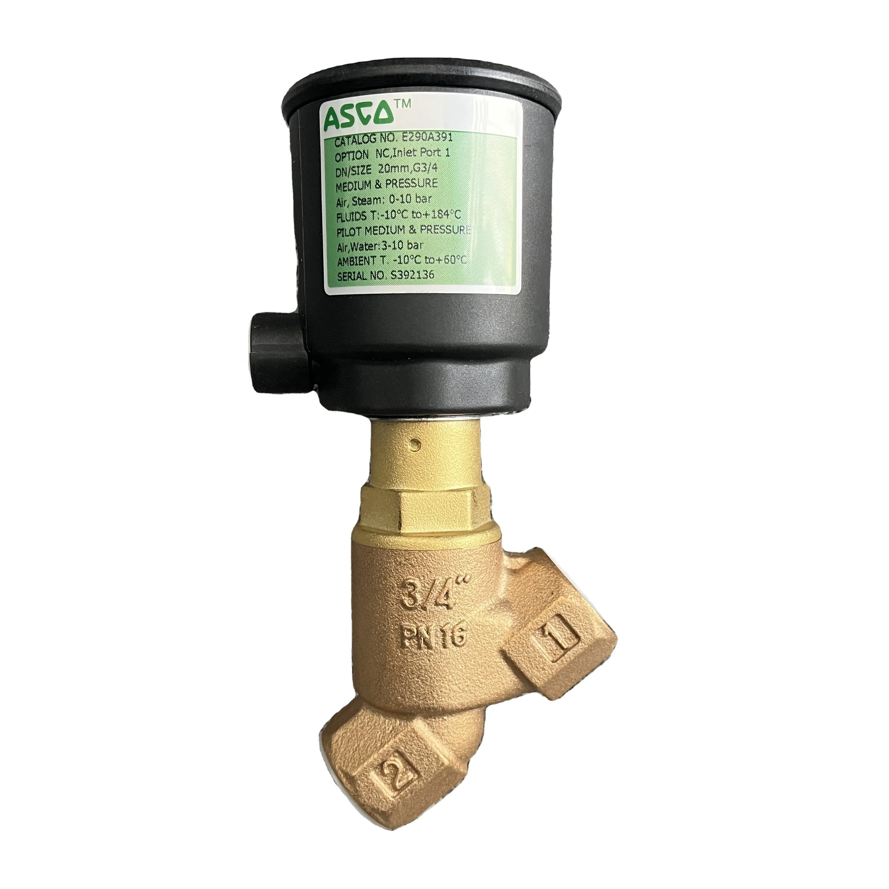 Válvula de asiento en ángulo de rosca ASCO Acero inoxidable Nuevo E290A393VI en stock VÁLVAS SOLENOIDAS de agua Cocina comercial 12 meses