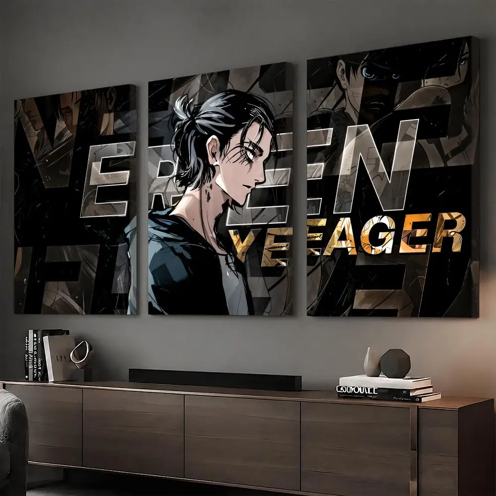Titan E-eren Yeager Anime Framed Wall Painting Vintage Framed Wall Art Poster Canvas Elegant Home Decor Painting