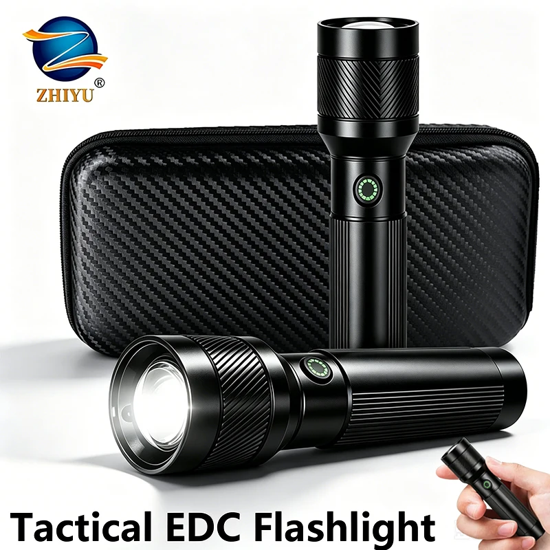 1200LM EDC Handheld Flashlight,USB-C Rechargeable Tactical Zoomable Torch,1000m Long Range,4 Modes for Outdoor Camping Emergency
