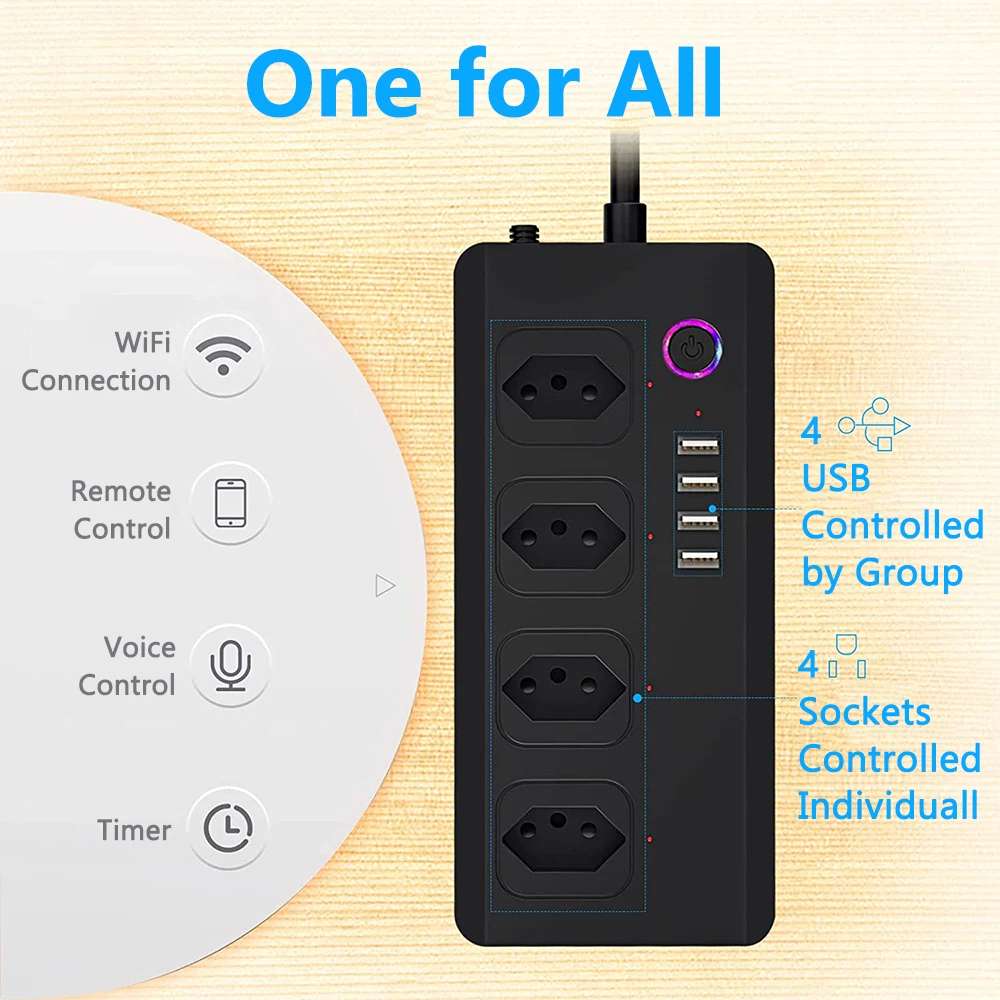 Wifi ZigBee Tuya Smart Plug Power Strip Brazil Extension Cord Timer Plug Remote Voice Control Smart Home Socket Work with Alexa