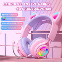 Cute Cat Ear Headphones with RGB LED Light Bluetooth 5.3 Wireless Gaming Headset for PC Hifi Music For Children Kid Girl Gifts