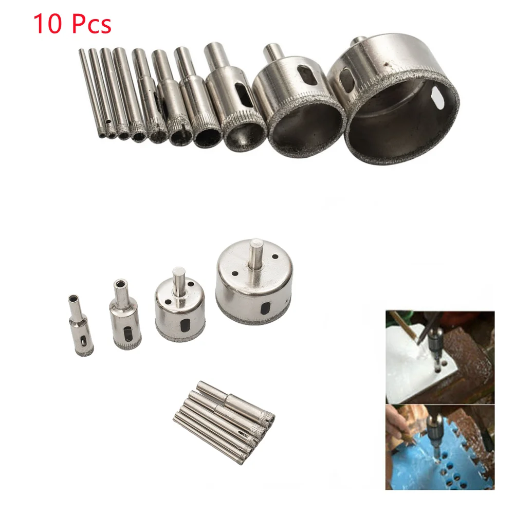 10pcs 3-50mm diamante vetro marmo trapano foro foro apri sega piastrelle di marmo in ceramica apertura strumento per la lavorazione del legno Set di punte per trapano in vetro