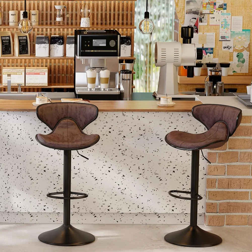 

Bar Stools Adjustable Counter Height Set of 2,Swivel Counter Island Backs,24” Armless Bar Chairs fit,Retro Brown Bars Chairs