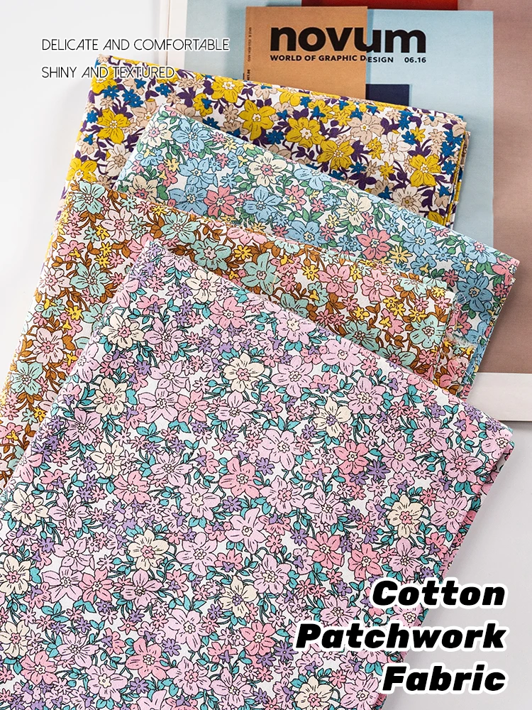 Bright flower pattern vantage printed cotton poplin fabrics for sewing bag dolls dress quilted bedding textiles cloth by meters