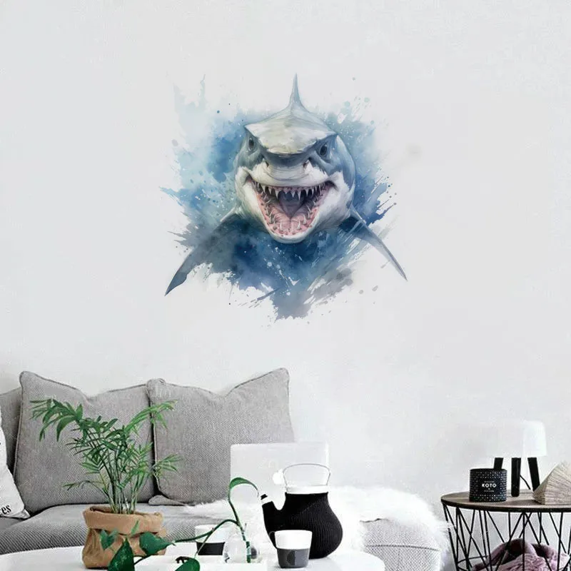 C94#Ferocious Shark Wall Stickers Children\'s Room Background Home Decoration Mural Living Room Wallpaper Funny Decals