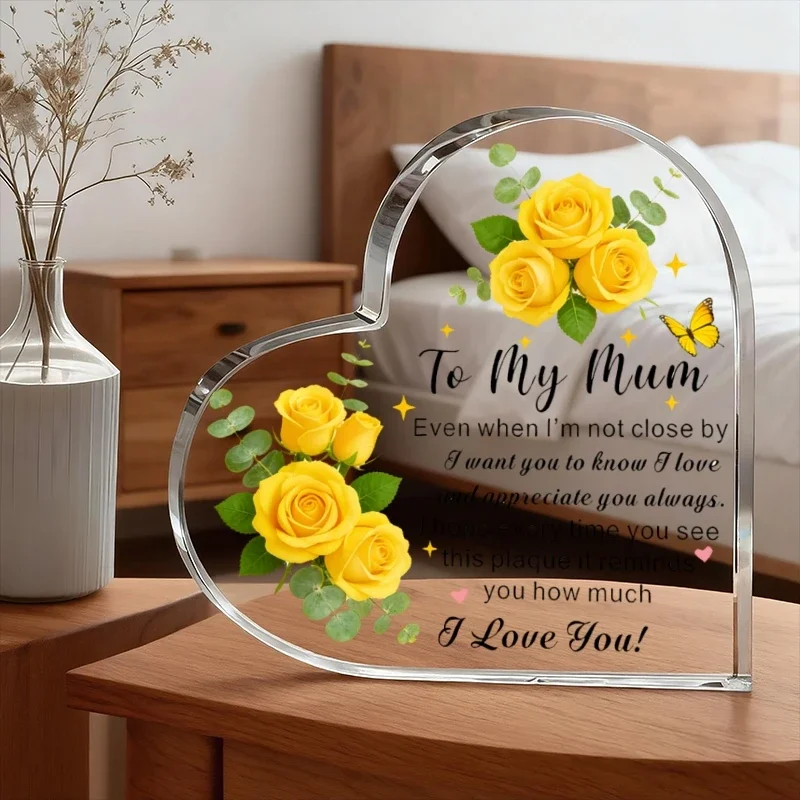 Appreciation Loving Heart Acrylic Plaque, Mother Keepsake Tabletop Ornament,Heart‑Shaped Acrylic Gift for Mum, Warm Thank‑You Reminder Desk Decoration